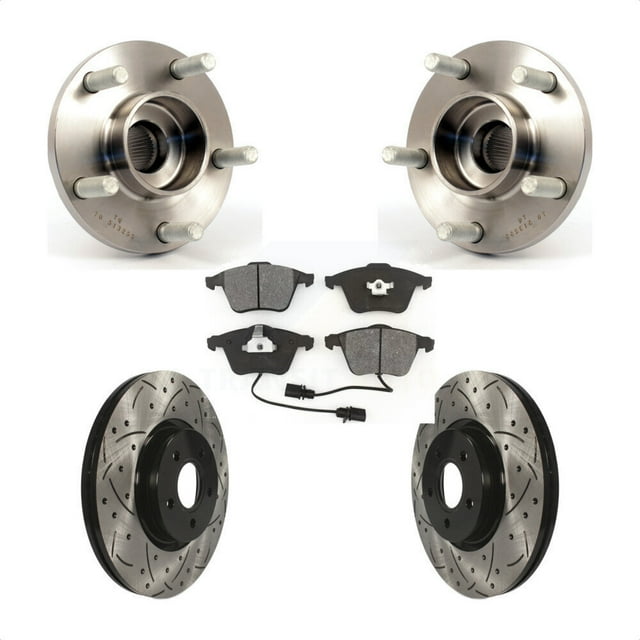 Transit Auto Front Hub Bearing Assembly Coated Drilled Slotted Disc Brake Rotors and Semi-Metallic Pads Kit for Car Volvo S40 V50 C70 KBB-103081