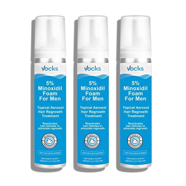 Tratamiento para el crecimiento del cabello, espuma Vocks con 5% de minoxidil para hombres
