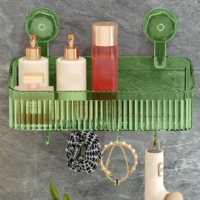 Powerful Suction Cup Bathroom Shelf Wall Mounted Organizer Rack Plastic Storage Basket Convenient Makeup Tool Stand Easy Installation Suction Rack