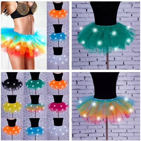 LED Light Up Tulle Tutu Skirt Fancy Dress Hen Party Halloween Costume 8 Layers New