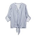thumbnail image 7 of Tmtolofot Colorful Striped Shirts For Women 3/4 Sleeves Front Tie Tunic Blouse Female Stripes Modern Style Top Women's Casual V-Neck Tops Lightweight Comfy Pull-On Shirts,1_Light Blue,XX-Large, 7 of 7