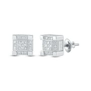 Saris and Things Sterling Silver Mens Round Diamond 3D Cube Square Earrings 1/20 Cttw