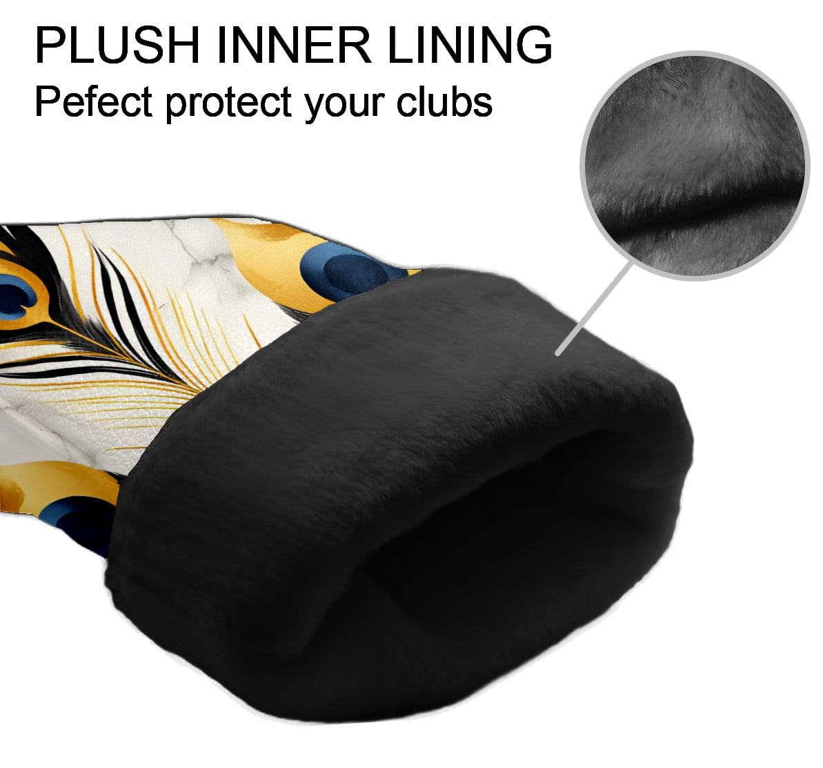 Golf Club Covers, White Gold Peacock Premium PU Leather Driver Hybrid Putter Head Covers with Velvet Lining, Waterproof Golf Gifts for Men Women