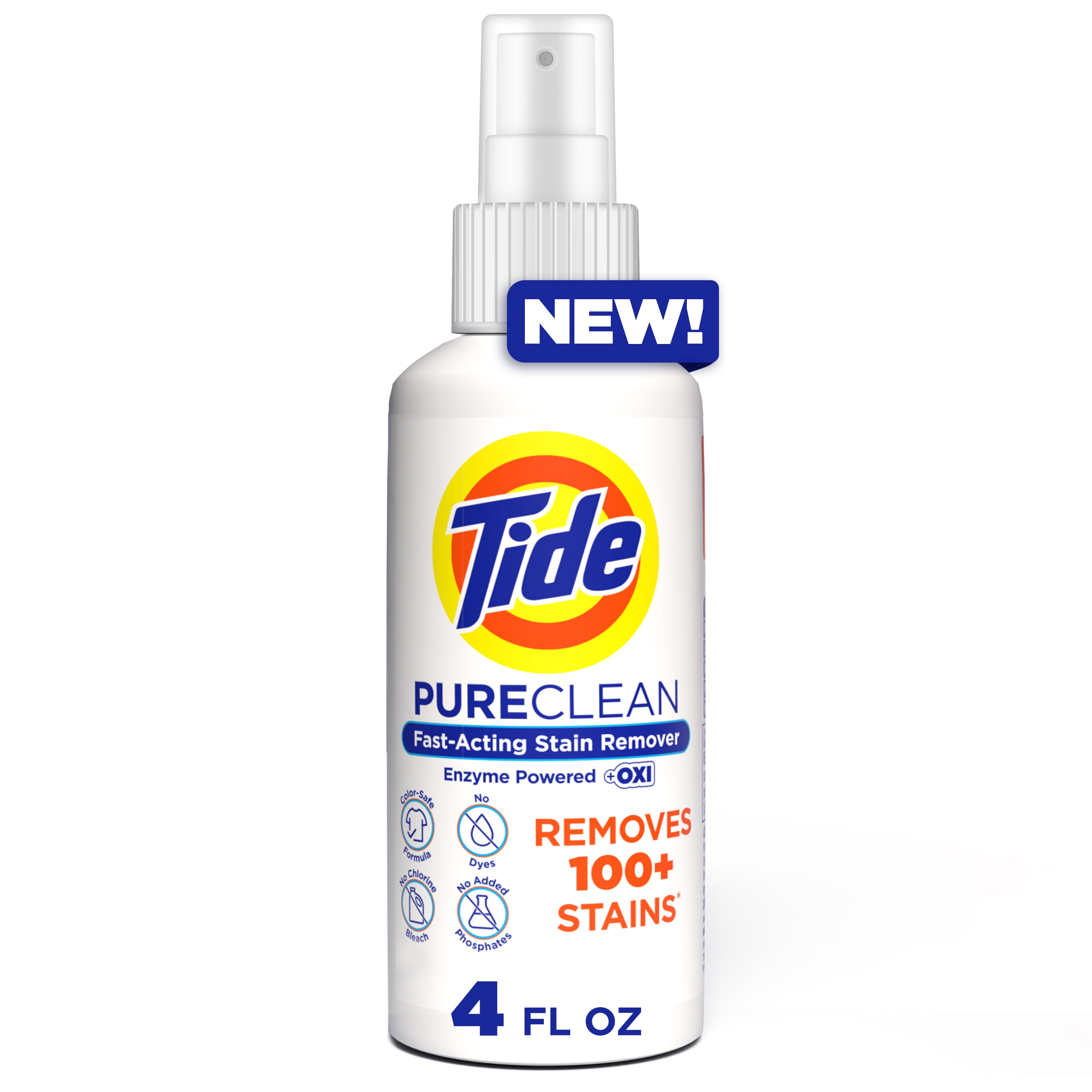 Tide PureClean Stain Remover, Enzyme Powered, With OXI, Fast-Acting and Color-Safe Formula, 4 fl oz