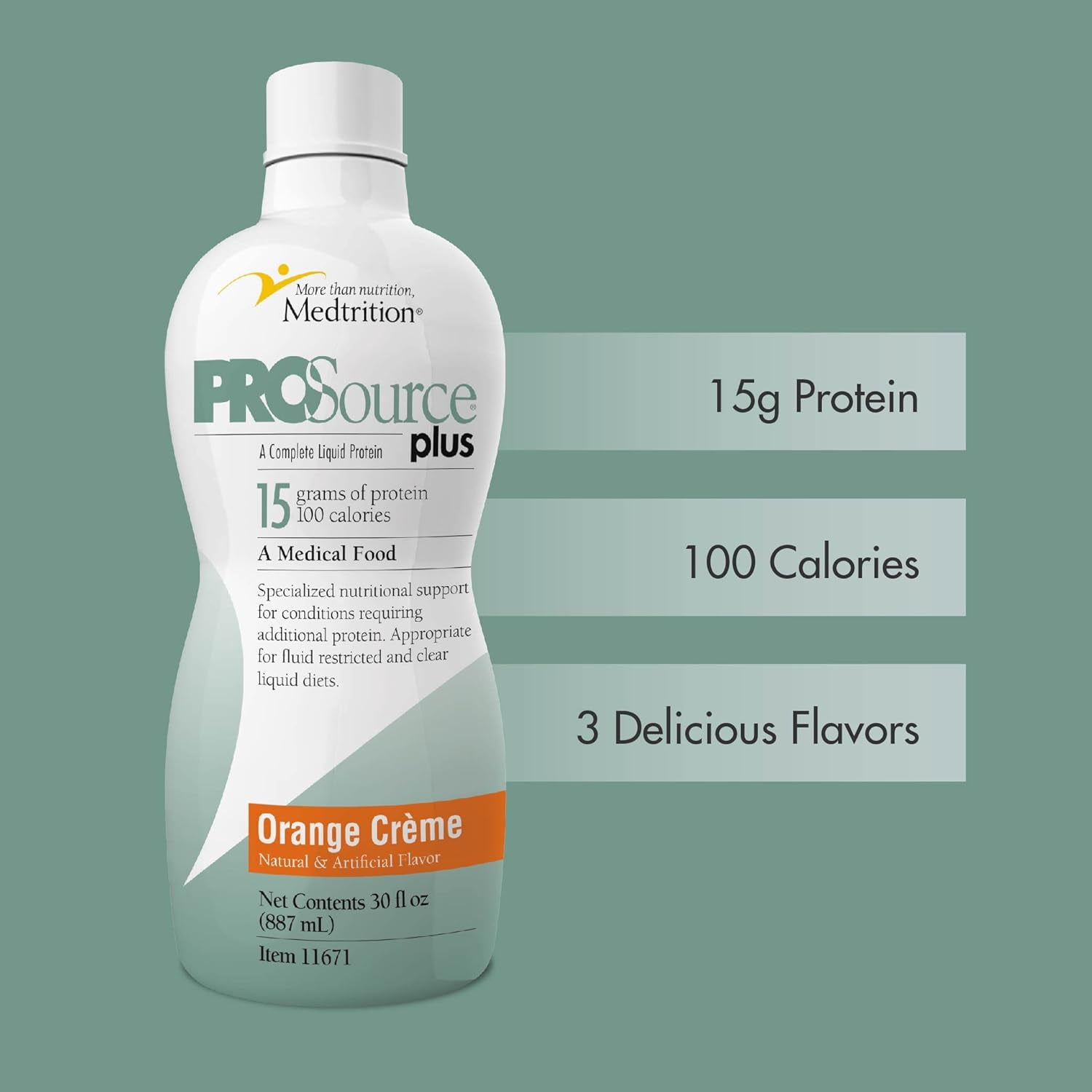 Medtrition Liquid Collagen peptides Type I, III 15 Grams Protein per oz. | Plus Orange Crème Bottles 4 pack