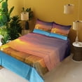 thumbnail image 2 of Ambesonne Summer Fitted & Top Sheet Set with Shams, Sea Sunset with Cliffs, Yellow Purple Blue, 2 of 5
