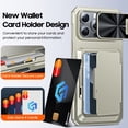 thumbnail image 3 of Oupeigar For iPhone 16 Pro Max With Card Holder (4 Cards),Slide Camera Cover,Drop Protection,Rugged Hard Back,Silicone Edge Wallet Phone Case-Titanium, 3 of 10