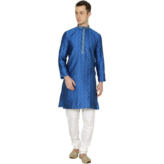 Royal Kurta Men's Jacquard Silk Embroidered Kurta Pyjama Turquise