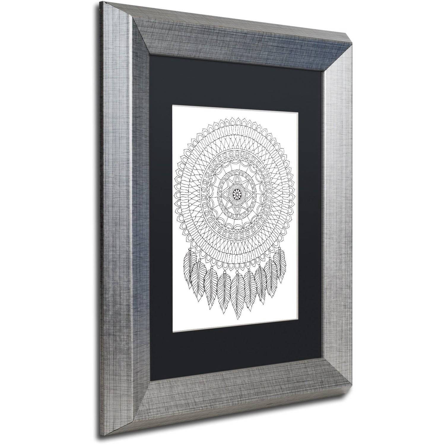 Trademark Fine Art "Mandalafeather Dreamcatcher" Canvas Art by Hello Angel, Black Matte, Silver Frame
