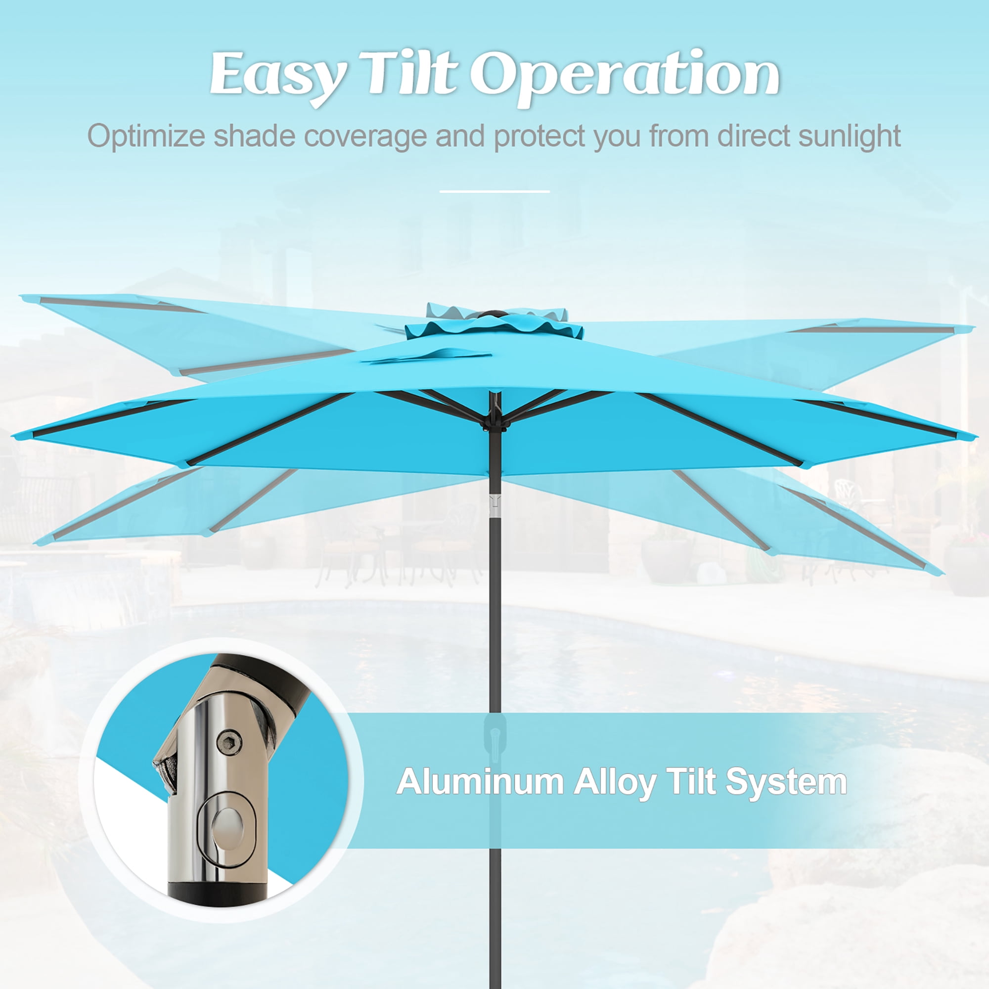 Gymax 300 CM Patio Umbrella Heavy Duty Market Umbrella w/ Tilt Mechanism Crank Handle Blue