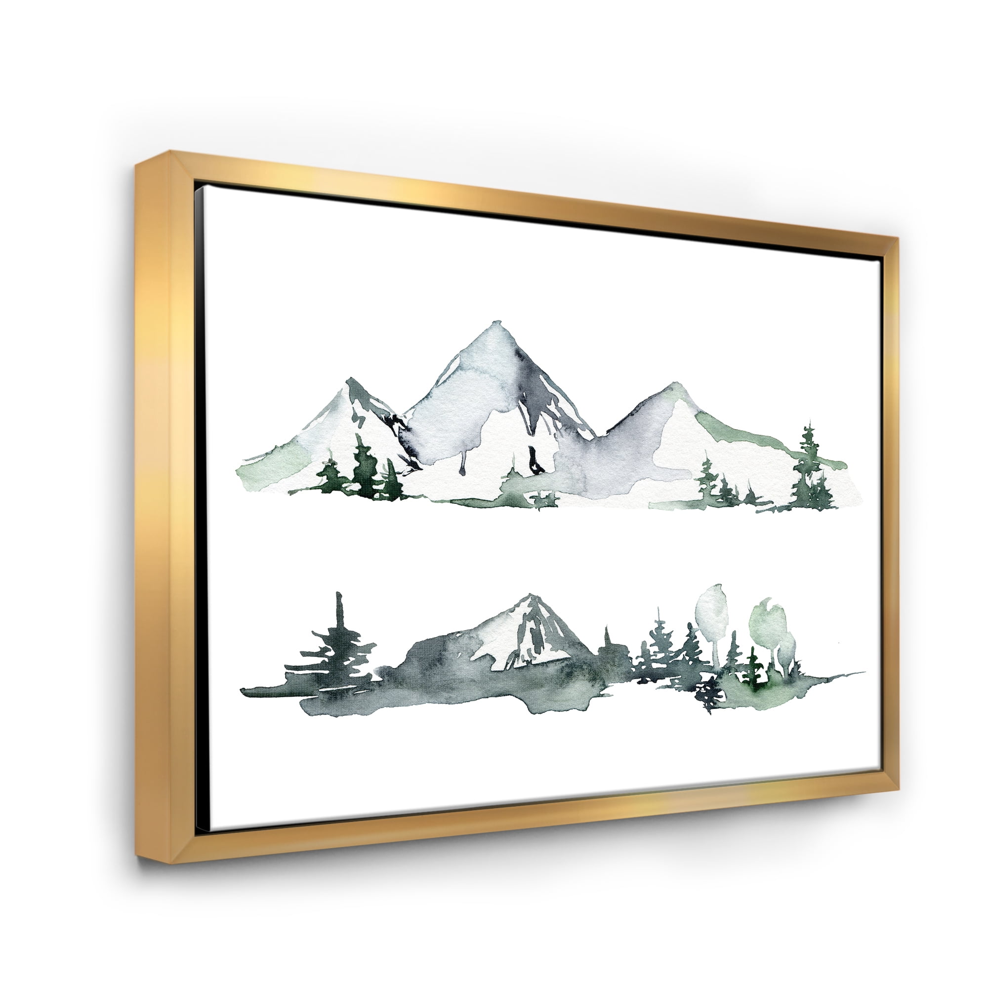 Designart 'Trees With Winter Dark Blue Mountain Landscape II' Modern Framed Canvas Wall Art Print