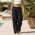 thumbnail image 4 of Plus Size Pants, Linen Drawstring Pants with Pockets, Solid Loose Casual Joggers, Breathable Summer Wide Leg Trousers, 4 of 9