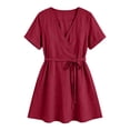 thumbnail image 4 of Bxsruta Womens Summer Dress Casual Short Sleeve V Neck Wrap Mini Dress for Vacation Beach, 4 of 7