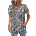 thumbnail image 2 of JTZGDY Floral Shirts for Women Elegant Summer Puff Short Sleeve Graphic T-Shirts Loose Fit Dressy Casual Tunic Blouse Trendy Flowy Ruched Pleated Tees Shirt Tops Gray#03 M, 2 of 8