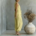 thumbnail image 7 of Women's Summer 2 Piece Outfits Sleeveless V Neck Belted Crop Tops Wide Leg Pant Sets Casual Tracksuit Yellow, 7 of 7