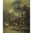 thumbnail image 2 of Jules Dupré 20x24 Black Ornate Framed Double Matted Museum Art Print Titled: A Village by Night (1840 - 1889), 2 of 5