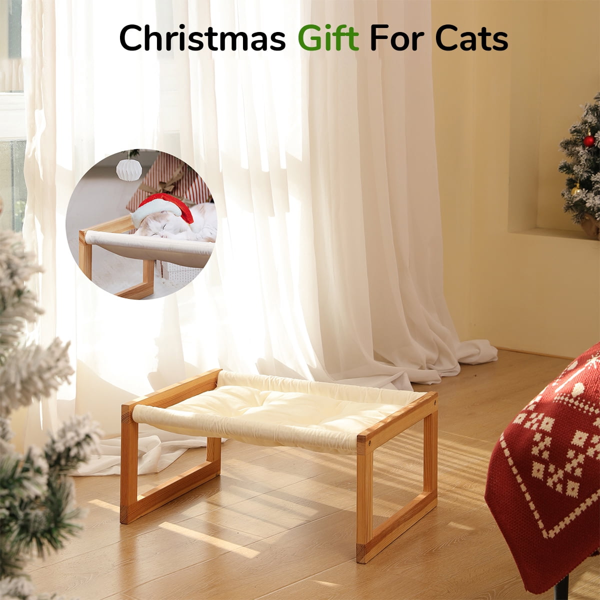 FUKUMARU Cat Bed, Elevated Puppy Bed with Removable Cozy Cover, White