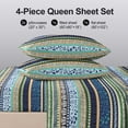 thumbnail image 6 of Flymme Bohemian Sheet Set Queen Size,4 Piece Green & Blue Floral Strip Bed Sheets for Bedroom Decor,Soft and Breathable Bedding Sets All Season, 6 of 8