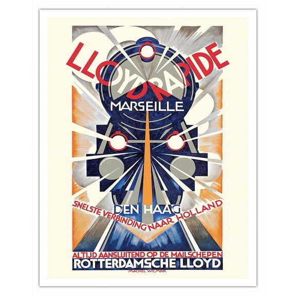 Lloyd Rapide Marseille - The Fastest Connection to Holland - Vintage Railroad Travel Poster by Machiel Wilmink c.1927 - Fine Art Matte Paper Print (Unframed) 11x14in