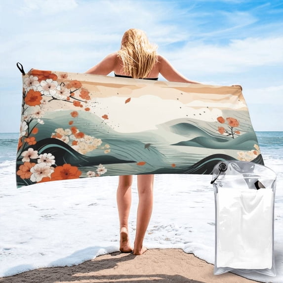 ZICANCN Microfiber Beach Towels, Waves Charming Scenery Quick Dry Bath Towels 27.5"x55" Inch Oversized for Adults Men Women