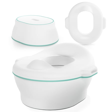 Frida Baby 3 in 1 Grow with Me Potty Training Toilet Seat with Convertible Potty, Toilet Seat Topper, and Stepstool, White, 2 Piece
