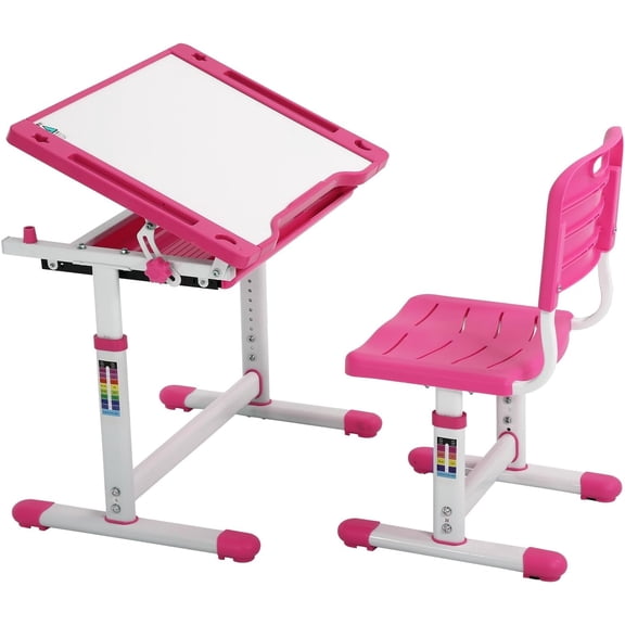 PayLessHere Kids Desk and Chair Set,Height Adjustable with Pull Out Drawer Storage,Pink