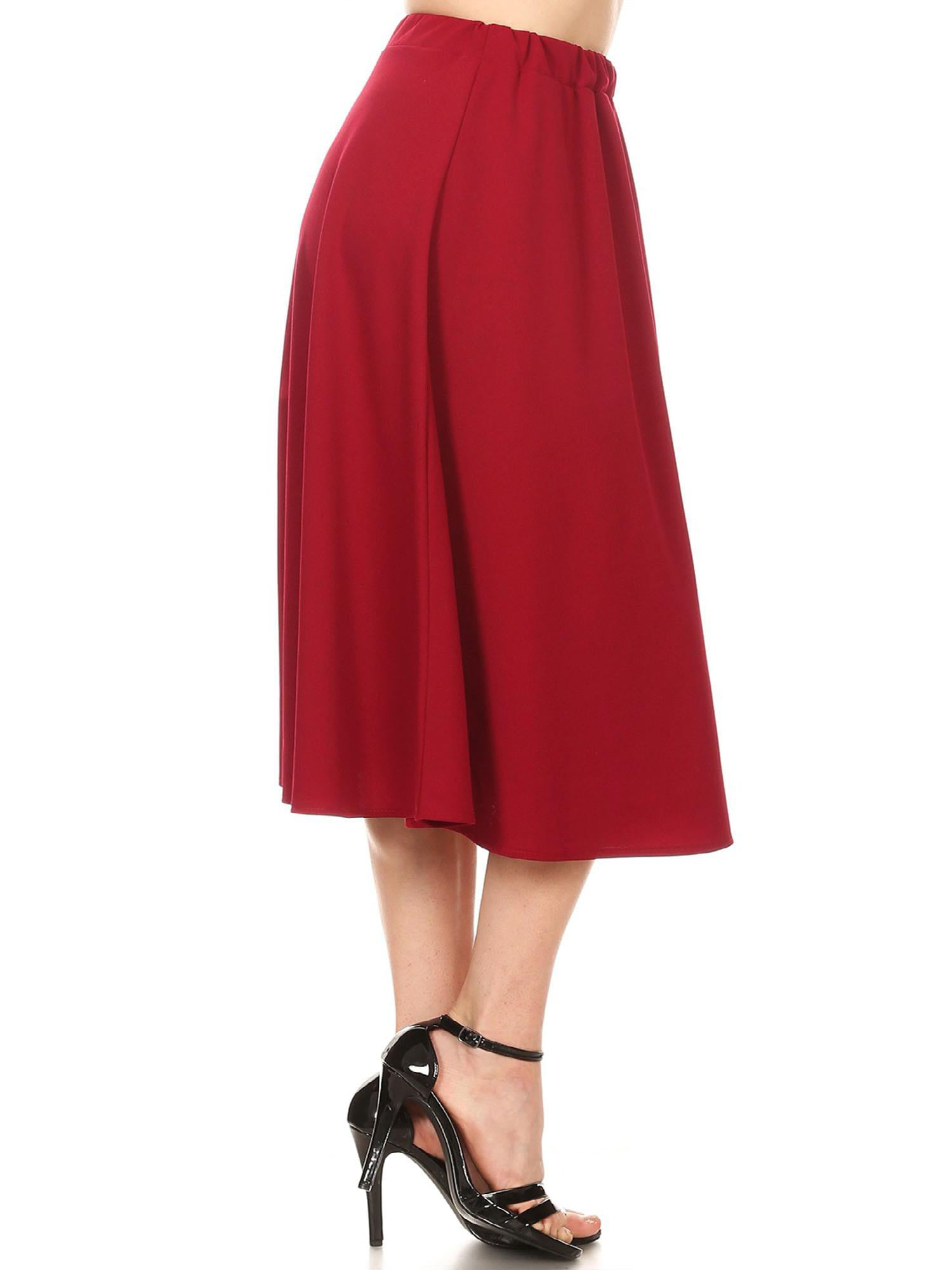 Women's Solid Print Casual Comfy Elastic A-line Knee Midi Skirt/Made in USA  - Walmart.com