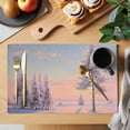 thumbnail image 2 of Pink Winter Landscapes Placemats Set of 6 Nature Snow Forest Sunset Place Mats Indoor Wipeable Table Mats Washable Cloth Dining Table Placemats for Kitchen Holiday Party Home Decor 13x19 Inch, 2 of 9