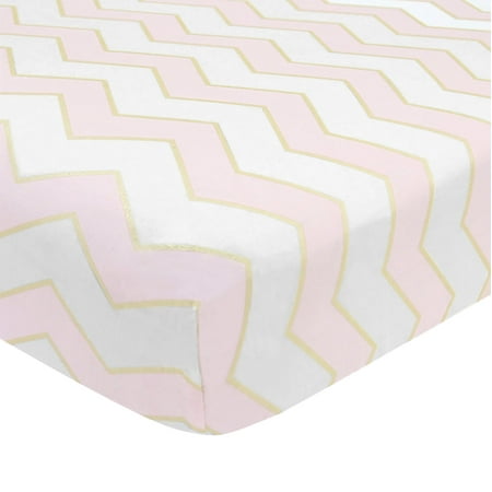 Lambs Ivy Baby Love Pink White Gold 100 Cotton Chevron Fitted
