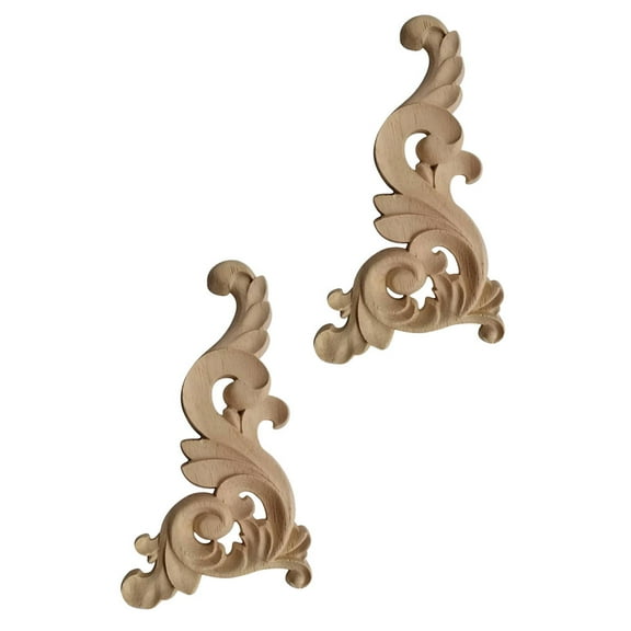 EXHUMKY Wood Carved Onlay Appliques Light Brown Home Decoration 2Pcs 6.3X3.1In