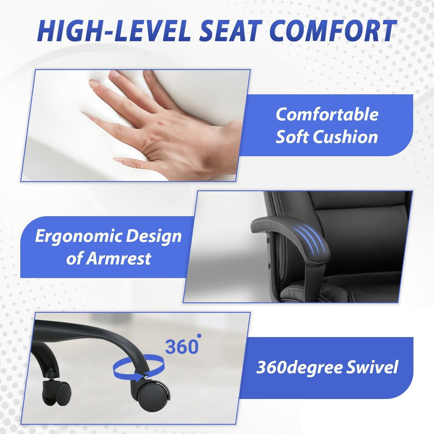 CL.HPAHKL Big and Tall Office Chair 500lbs Wide Seat Ergonomic Computer Desk Chair with Lumbar Support Arms High Back PU Leather Executive Task Swivel Rolling Chair, Black