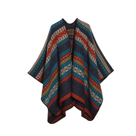 UTSJKR Women’s Multi‑Color Geometric Printed Open Front Poncho Cape Shawl Warm Lightweight Wrap for Fall Winter Daily Wear Accessory Red