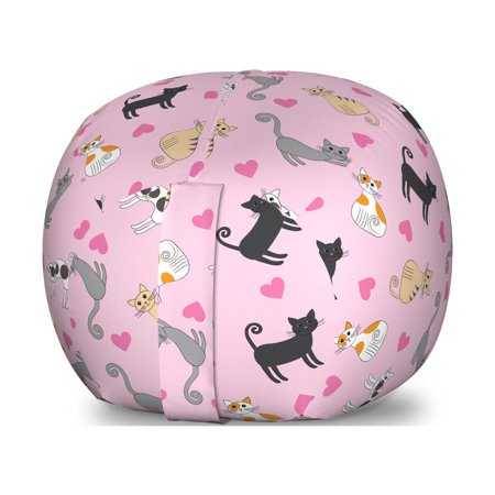 Kitty Storage Toy Bag Chair  Cats in Different Colors and Patterns Among Pink Hearts Resting Happy Stretching  Stuffed Animal Organizer Washable Bag  Large Size  Multicolor  by Ambesonne