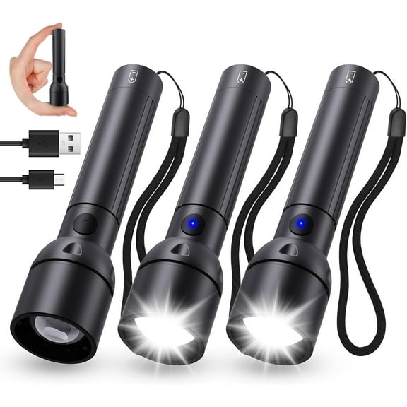 USB C Rechargeable Flashlight 1000 Lumens, 3 Pack Zoomable LED Flashlights with 5 Modes, 12H Runtime, for Home Emergency, Camping, Hiking, Car Repair