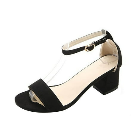 

Summer Low Heel Sandals Non-slip Sole Cool Hollowed Shoes for Birthday Party Adult Ceremony Black 39