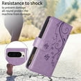 thumbnail image 7 of Butterfly Flower Embossed Wallet Case for Google Pixel 9 Pro XL, PU Leather Case Magnetic Closure Handbag Zipper Pocket Case Kickstand Card Slots with Hand Strap Flip Case for Women Girls, Purple, 7 of 7