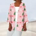thumbnail image 2 of Women's Casual and Fashionable Christmas Printed Lightweight Mid-Length Jacket Cardigan, for Spring and Fall Wear,Pink,M, 2 of 7