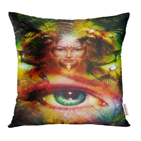 Phoenix Bird Tattoo (CMFUN Painting Mighty Lion Head Mystic Woman Face Bird Phoenix Tattoo Pillowcase Cushion Cases 18x18)