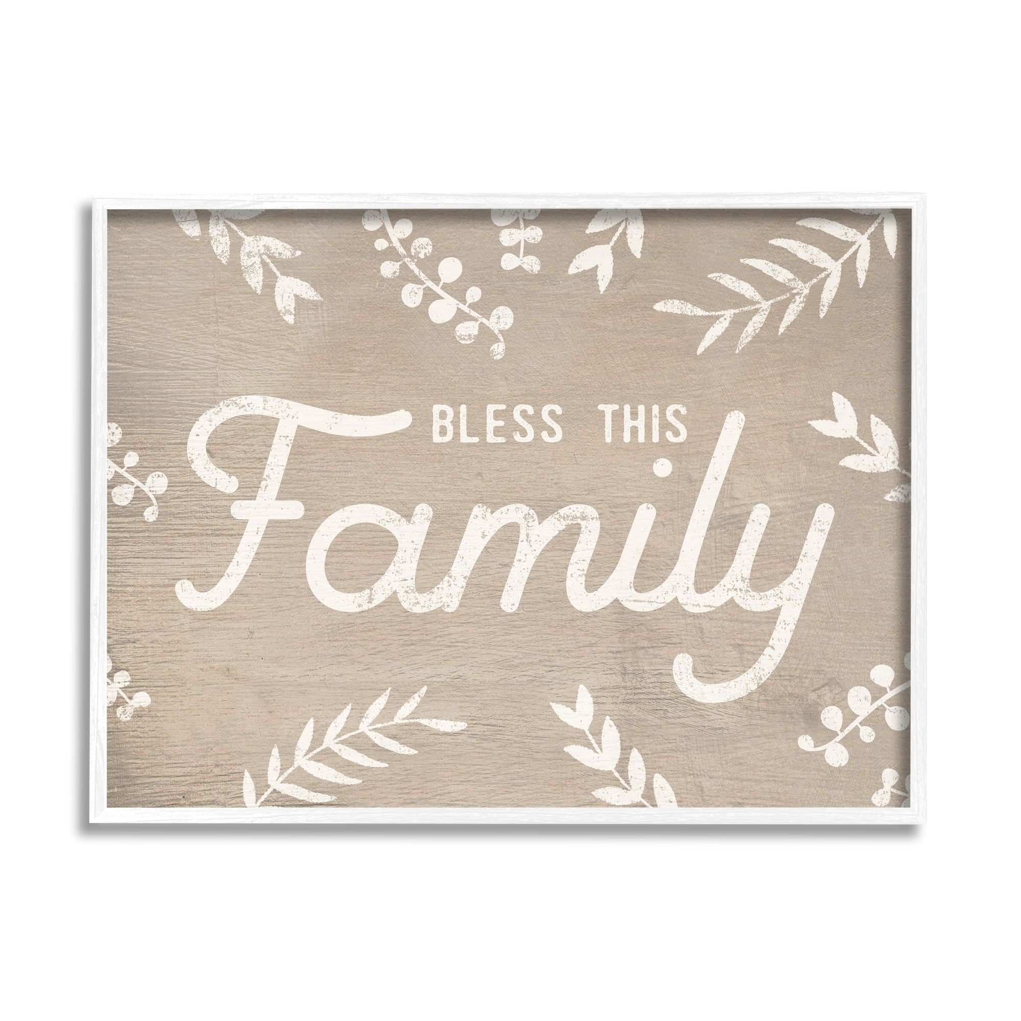 Stupell Industries Bless This Family Country Sentiment Plant Silhouette Border Graphic Art White Framed Art Print Wall Art, 14x11, by Daphne Polselli