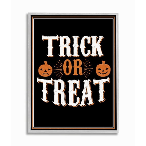 Stupell Industries Trick Or Treat Orange Black Holiday Word Design Framed Wall Art by The Saturday Evening Post, 11" x 14", Gray Framed