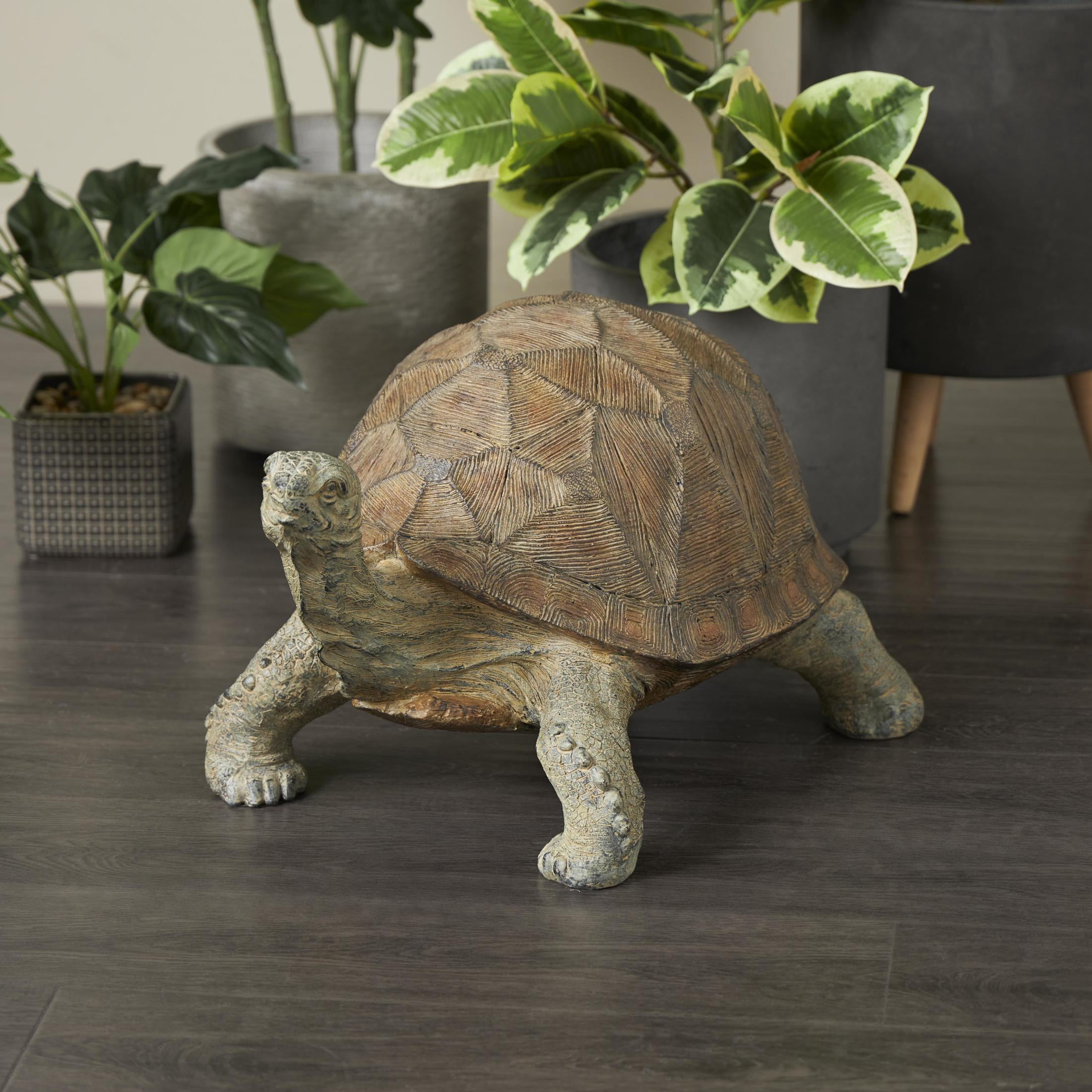 DecMode 13" Distressed Textured Turtle Garden Sculpture with Patterned Shell