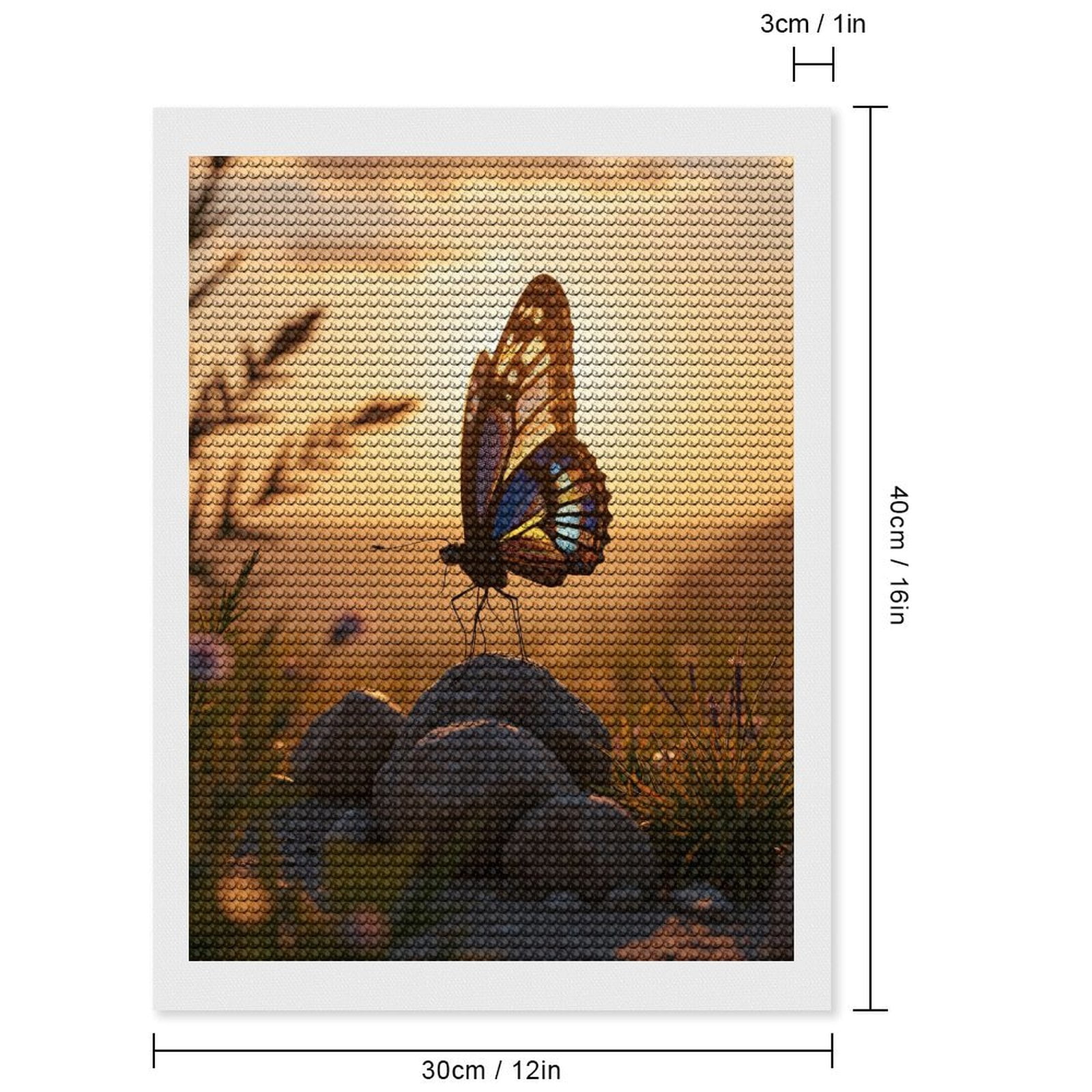 Diamond Art Kit for Adults, Butterfly Sunset Rock Tranquil Scene Diamond Painting for Adults Beginners, 5D DIY Diamond Art Painting Kits, Colorful Diamond Painting Craft for Home Decor 12x16