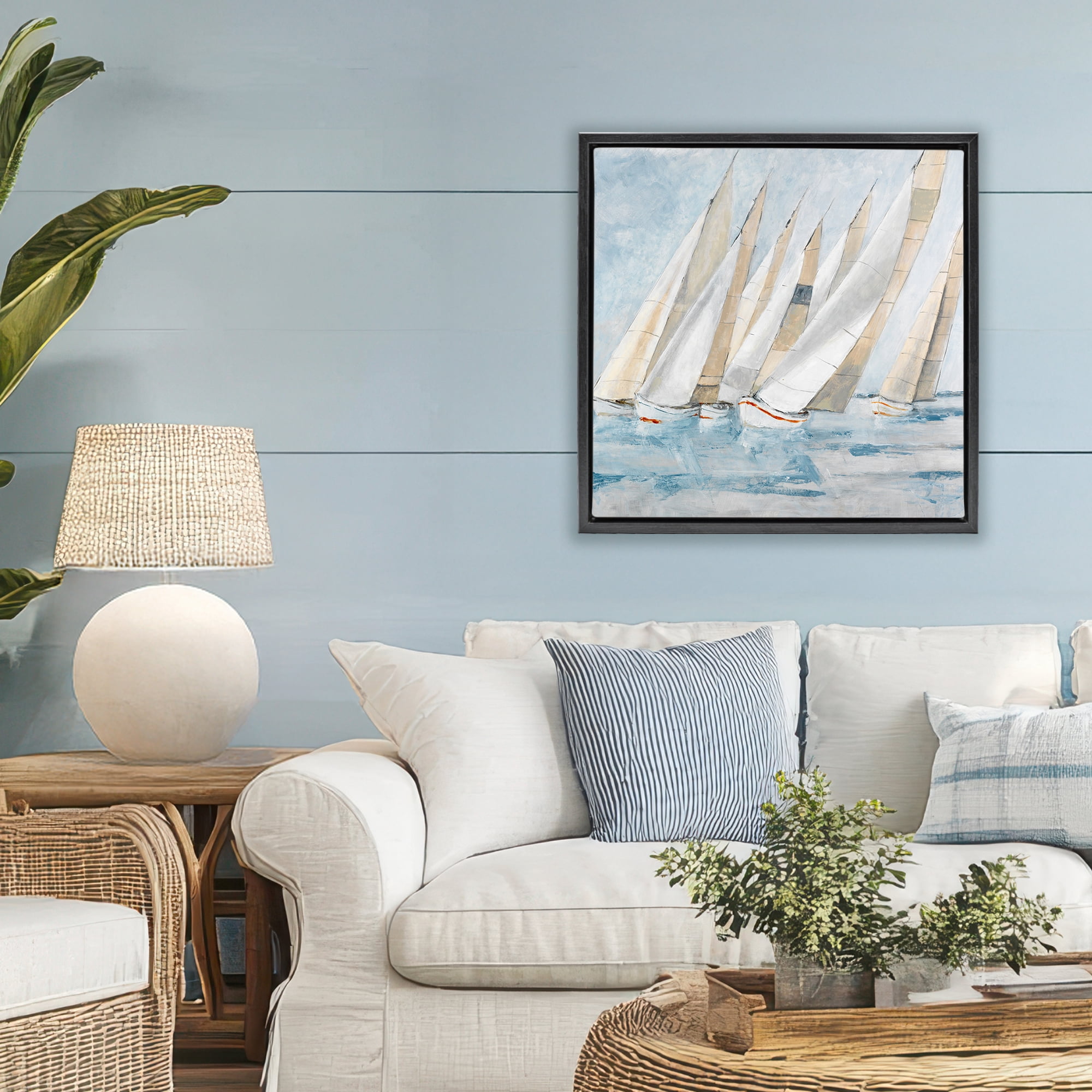 Stupell Industries Sailboat Regatta Coastal Scene Black Framed Floater Canvas Wall Art, design by Lorenzo Collective