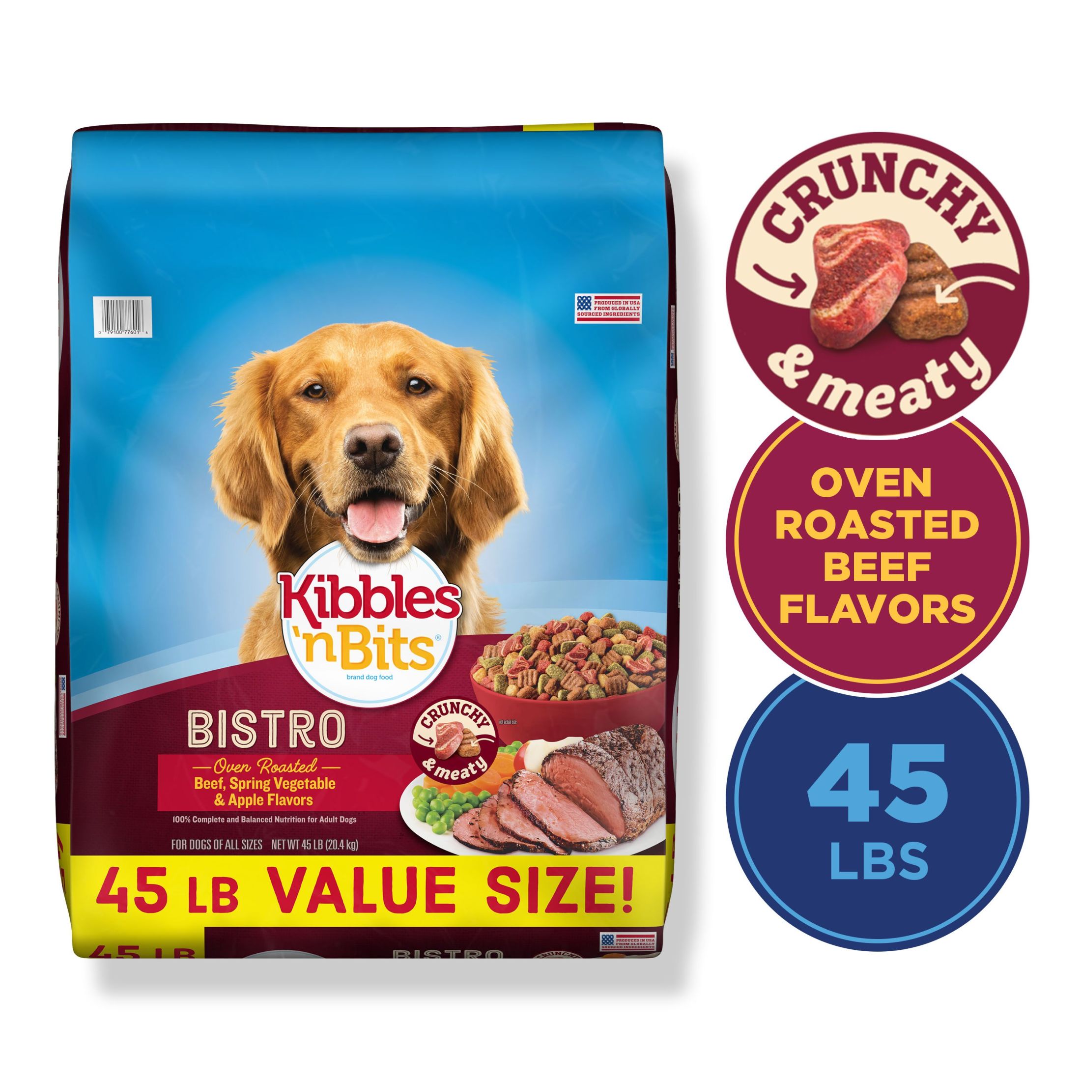 Kibbles 'n Bits Bistro Oven Roasted Beef, Vegetable & Apple Flavors Dry Dog Food, (1) 45 lb. Bag