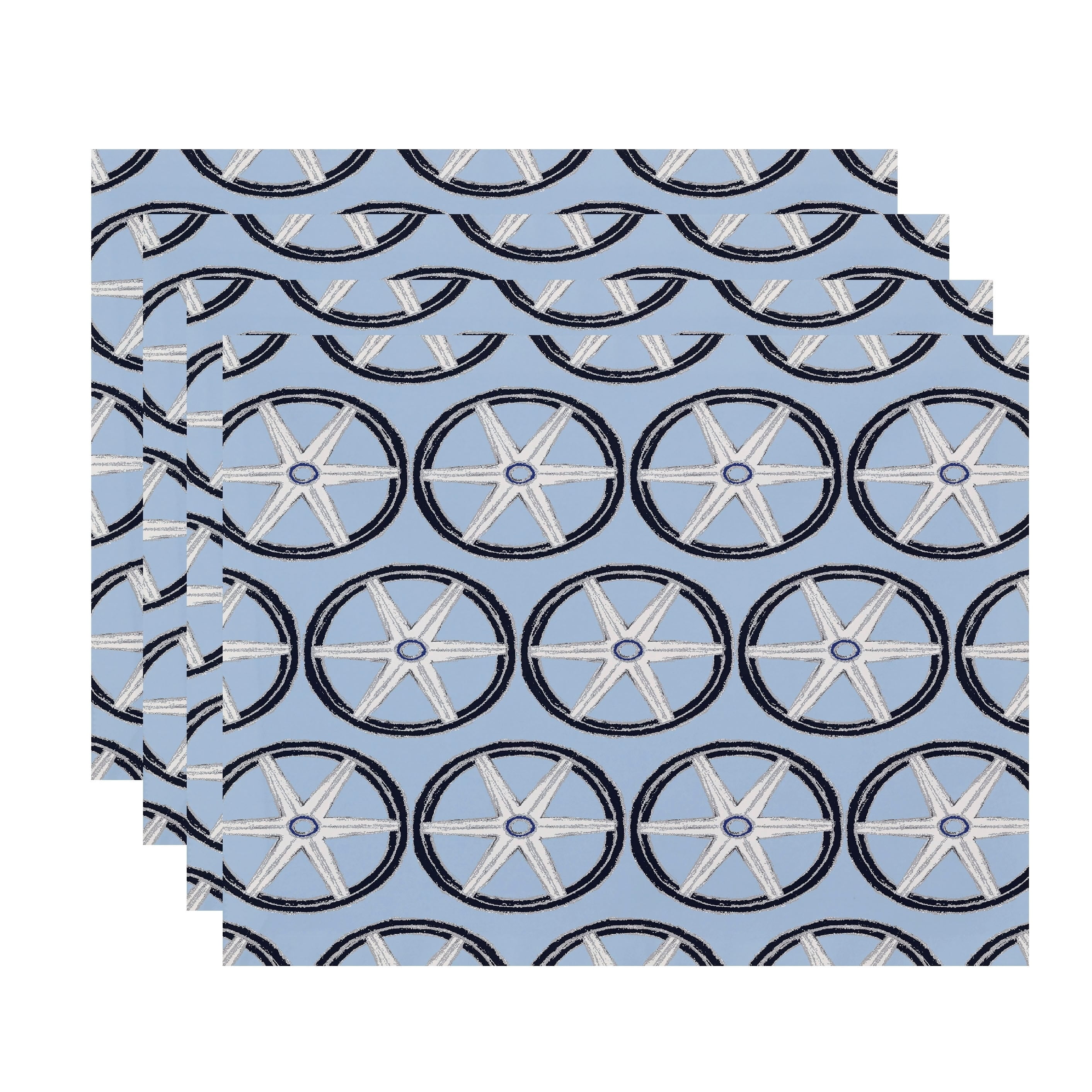 Simply Daisy, 18 x 14 Inch, Nautical Geo Lines, Geometric Print Placemat (Set of 4), Ivory