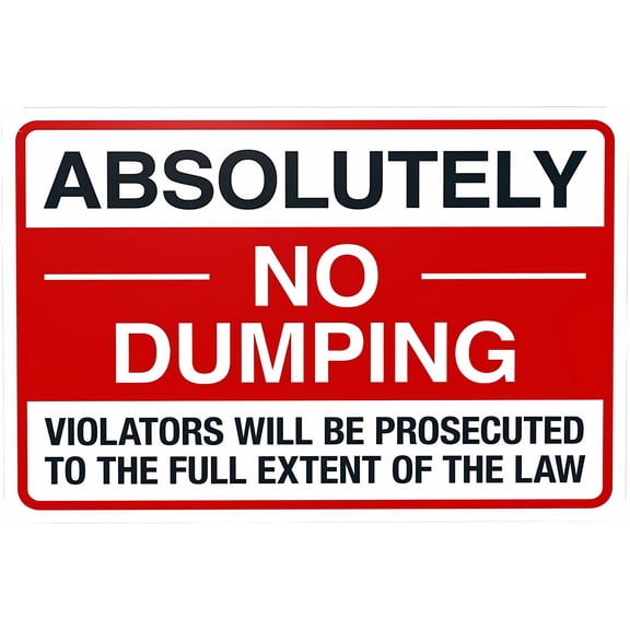 Absolutely No Dumping Violators Will Be Prosecuted Warning Sign 12 x 8 Inches - Security Metal Sign, Indoor Outdoor Business, Office, Road, Street, Home Wall