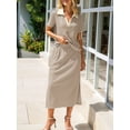thumbnail image 6 of Women'S Skirt Sets 2 Piece Outfits Summer Casual Striped Short Sleeve Skirt and Top Set Khaki S, 6 of 10