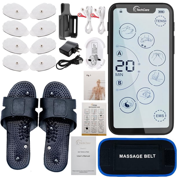 Masajeador muscular TENS con 24 modos y pantalla táctil, conjunto para aliviar el dolor con cinturón masajeador y zapatillas de reflexología, para aliviar el dolor de ciática, espalda y hombros.