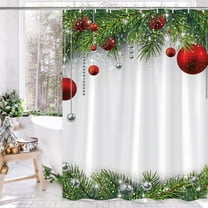 Christmas Ball Ornaments! Fwttom Christmas Tree Decorations Ball Ornaments, Christmas Ball Shower Curtain Colorful Christmas Ball Green Candy Cane Hanging on Branches Christmas Decoration Branches