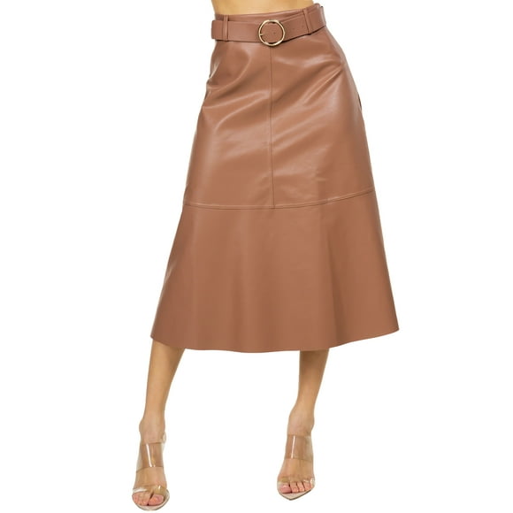 Falda vinipiel con cinto color Caramelo AMAD Casual para mujer talla S